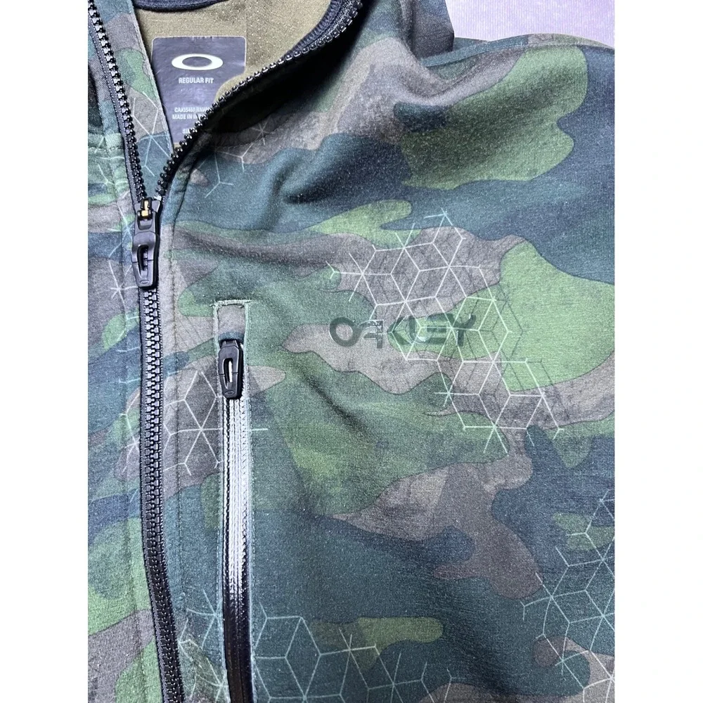 Oakley Full Zip Hoodie Men L Green Camo Geometric Whistler Blackcomb Tactical